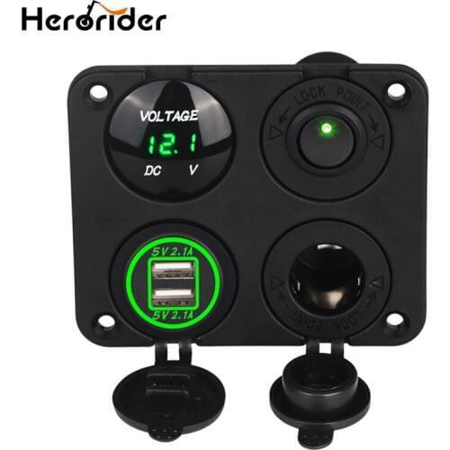 4 in 1 Dual USB Charger 4.2A Voltmeter 12V Power Outlet ON-OFF Toggle Switch for Car Boat Marine RV Truck Camper Vehicles