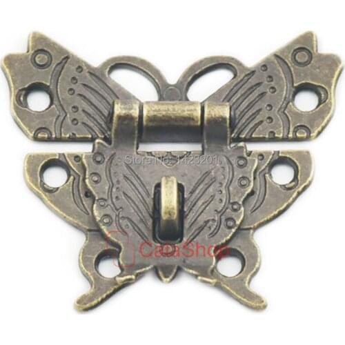 5 pcs / Lot butterfly Latch Hook Lock Catch Box Wooden 50mm x 44mm Trunk Suitcase Decorative Jewelry Gift Hasp Furniture Screws