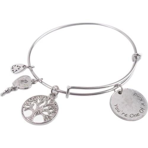 5PCS Expandable Wire Bangle You're One Of A Kind Charm Bracelet #92077