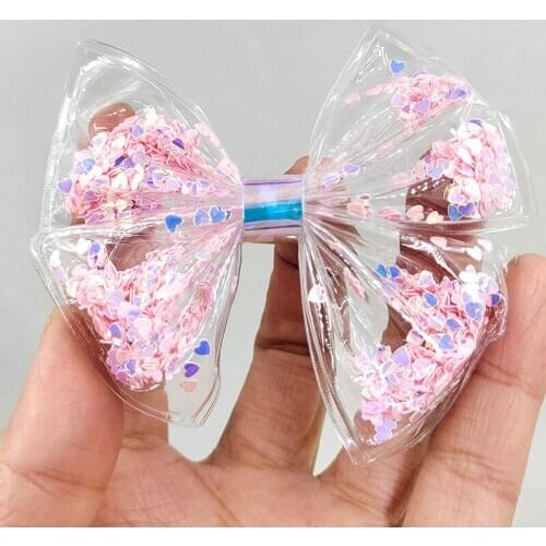 6pcs/lot Transparent Bowknot with shiny star Flowing Patches Appliques for Children DIY Hair Clip Accessories