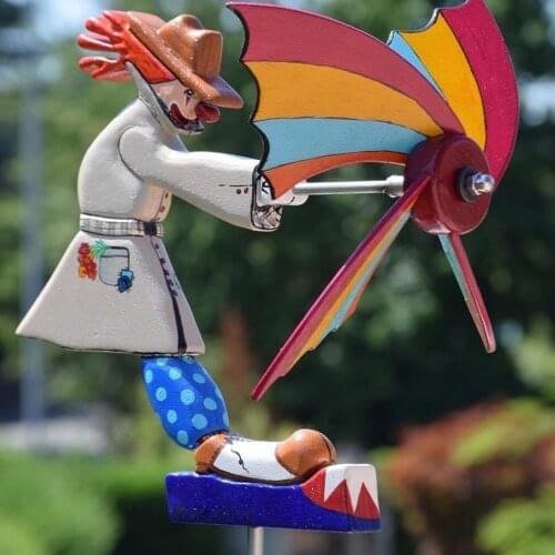 Yard Clown Whirligig Handmade Wooden Garden Whirligigs Wind Spinner Windmill Decor Stake Outdoor Lawn Decoration