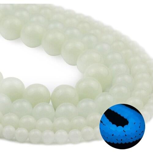 Blue Luminous Round Natural Stone Glow In The Dark Spacers Loose Beads For Jewelry Making DIY Bracelets Accessories 6/8/10/12MM