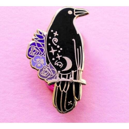 Gothic Raven Enamel Pins Crows Brooches Cartoon Bird Button Badge Fantasy Book Witch Animal Jewelry Gift For Friends Kids