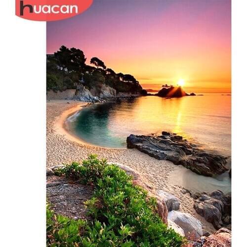 HUACAN 5D Diamond Embroidery Sunset Full Square Painting Landscape Home Decoration New Arrival Mosaic Handmade Gift