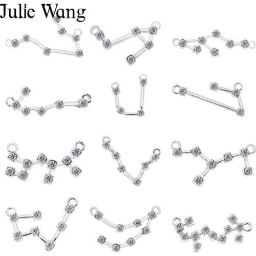 Julie Wang 12PCS White K Mixed 12 Constellations Zodiac Charms Zircon Alloy Necklace Bracelet Jewelry Making Accessory