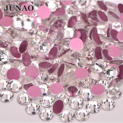 JUNAO ss 6 10 12 16 20 30 Clear Glass Nail Rhinestones Round Flat Back Crystal Beads Nail Art Decor Stones Non Hotfix Strass