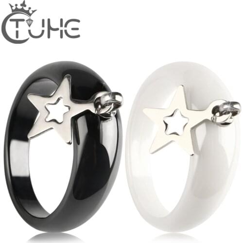 316 Stainless Steel Star Rings for Women Vintage Wedding Ceramic Ring Midi Finger Anillos Mujer Irregular Personality Jewelry