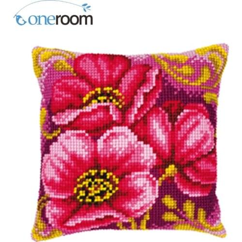Three Flowers DIY Kit Unfinished Acrylic Yarn Embroidery Pillow Tapestry Canvas Cushion Front Cross Stitch Pillowcase