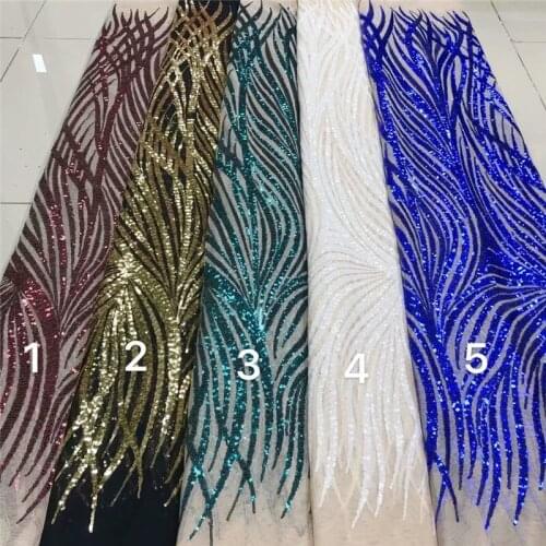 Royal Blue African Sequins Laces Fabrics High Quality African French Tulle Lace Fabric for Nigerian Net Lace Fabrics 2020 gold