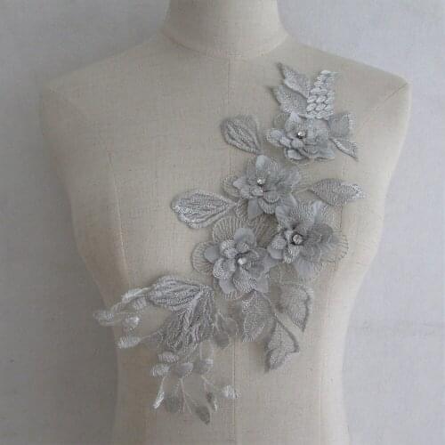 Lace decoration 3D three-dimensional flower embroidery chest pearl rhinestone DIY clothing craft supplies 1 piece for sale