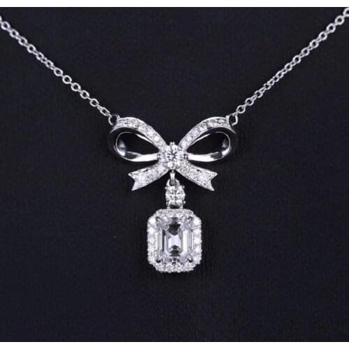 QTT Cute Bowknot Neck Jewelry Silver 925 Chains Square AAA Zircon Pendant Choker Necklace Vintage Wedding Jewelry For Women