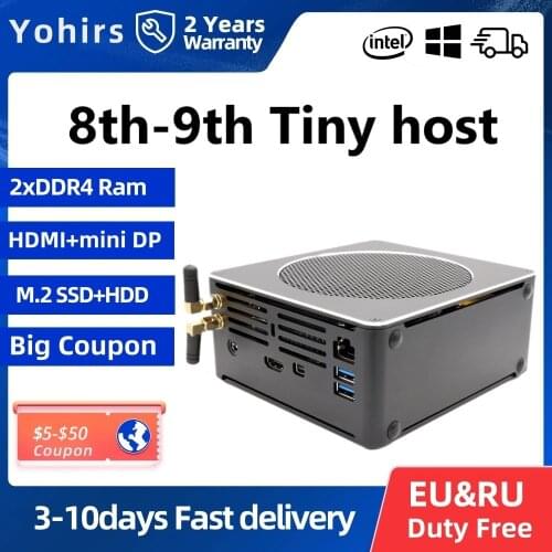 4K Tiny Desktop Computer Intel Core i7 8850H 8750H i5 9300H 8300H 4*USB3.0 1*Type-C 1*RJ45 Lan DP HDMI1.4 Mini Game Pc with Fan