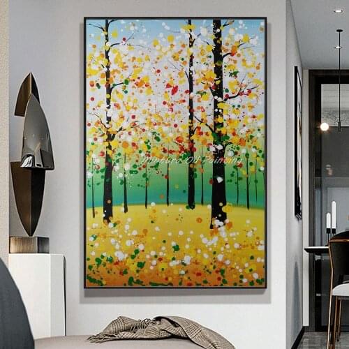 Hand Painted Modern Oil Painting Landscape Pictures On Canvas Hang Painting For Living Room Decor Canvas The Tree Of Autumn View