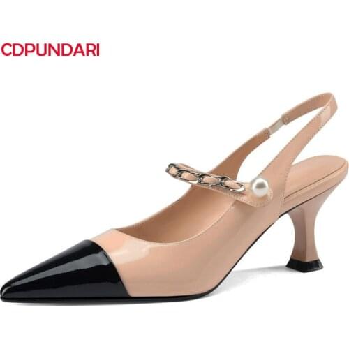 Fashion Mary Jane Patchwork Genuine Leather High Heels Sandals Women Summer Casual Shoes Sandales Femmes 2021 Sandalias Mujer