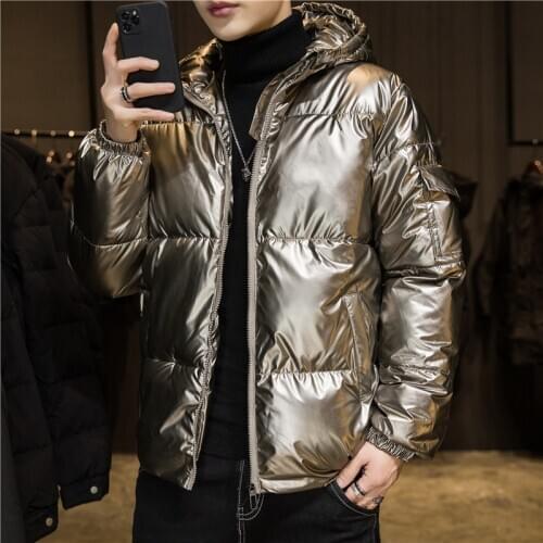 2020Mens Jacket Autumn and Winter Mens Bright Face Tide Brand Down Cotton Jacket Mens Casual Thickened Warm Hooded Jacket 4XL