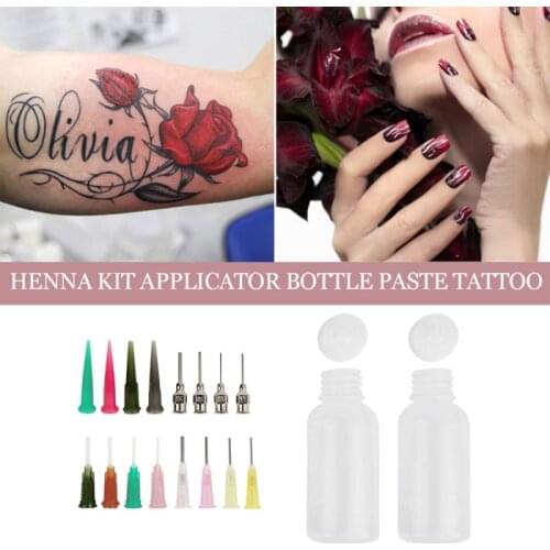 2Pcs Jagua Henna Temporary Tattoo Kit Applicator Bottles with 16 Tips Needles for Henna Tattoo Cone Tattoo Bottle Kits