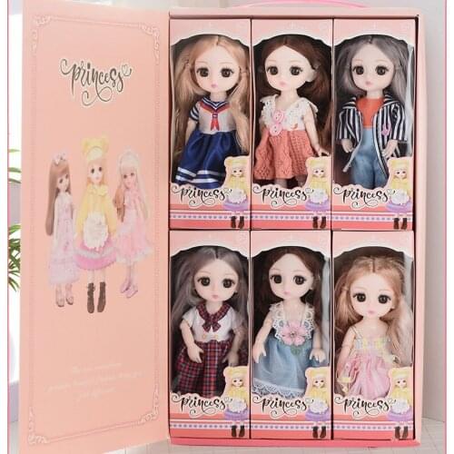 6pcs Set BJD 16cm Doll Set Gift Box with 13 Joints 3D Eyes Girl Toy Gift Bjd Dolls