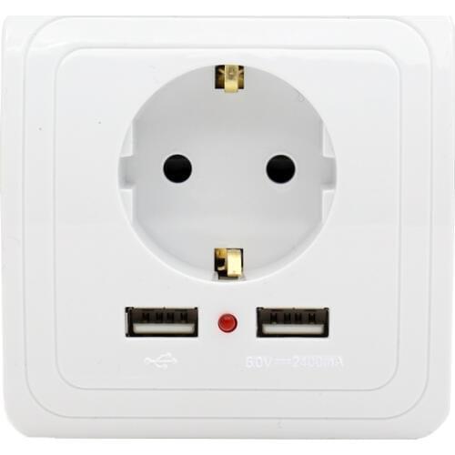 UNKAS Wall Power Socket Plug Grounded, 16A EUStandard Electrical Outlet With 2400mA Dual USB Charger Port for Mobile