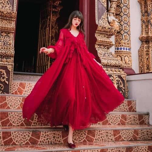 2021 Fashion The New Mesh Gauze Ruffled Ruffle Coat + Mesh Gauze Dress Two-piece Free Shipping