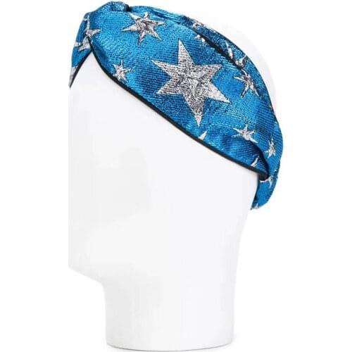 2021 new bright blue star embroidery women headband twisted knotted elastic hair accessories
