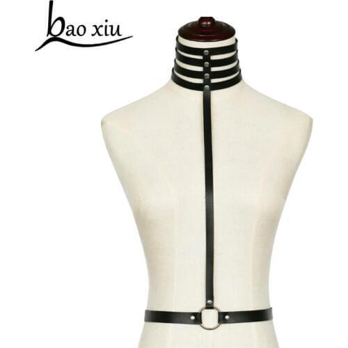 New brand design Black leather Straps Harness belt cage bra Sexy Corset Harness Body Choker Necklace Beach Body for Women