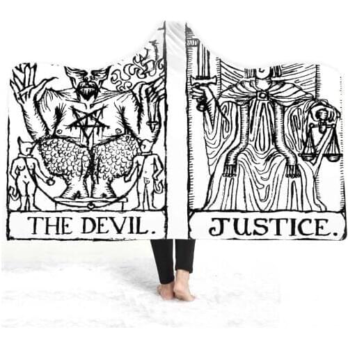 3D Printed Tarot Poker Hooded Blanket Sherpa Fleece Wearable Plush Throw Blanket on Bed Sofa Playing Cardds Thick Warm Blanket