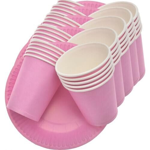 40pcs Pink Paper Plates Cups Disposable Tableware Birthday Party Favors for Girl Baby Shower Birthday Bachelorette Wedding Party