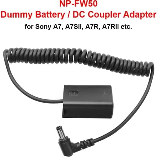NP-FW50 Dummy Battery DC Coupler Adapter with DC Male Plug for Sony A7 A7SII A7R A7RII A6000 A6100 A6300 A6400 A6500 etc