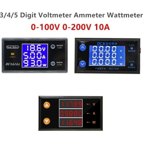 DC 100V 200V 10A 2000W Precision LCD Display Digital Voltmeter Ammeter Wattmeter Voltage Current Power Meter Detector Monitor