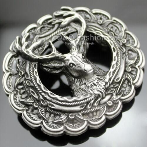 3D Deer Elk Antler Stag Belt Buckle Exchange DIY Antique Silver Plated Buck Head Leaf Hunt Western Fashion