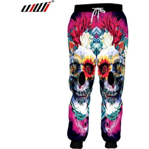 UJWI 3d Print Colorful Flower leaf skull Creative Fashion Men/Women Hip hop pants Sweatshirts jogger Dropship wholesale