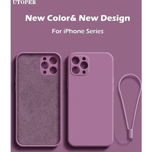 UTOPER Square Silicone Case For iPhone 11 12 Pro Max Mini Full Protector Case For iPhone XR X XS MAX 7 8 PLUS Cover With Lanyard