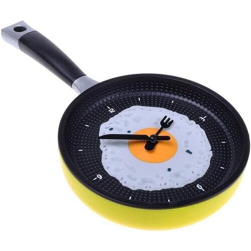Frying Pan Clock with Fried Egg - Novelty Hanging Kitchen Cafe Wall Clock Kitchen
