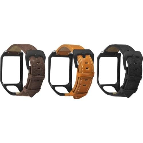 Replaced Genuine Leather Wrist Strap Metal Clasp Buckle Watchband Bracelet for TomTom Runner 2 3/Spark 3 Cardio/Music/Adventurer