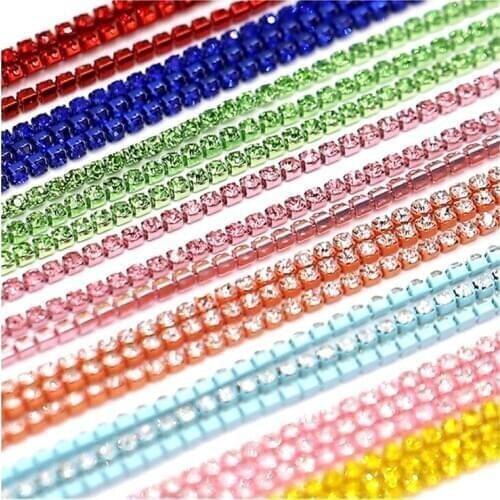 SS6 2mm glass Rhinestone silver Cup Claw Chain dense crystal rhinestones claw chain GH103-25