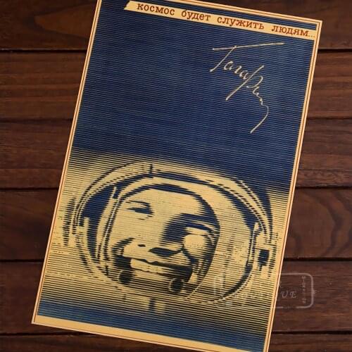 Gagarin Manned Real-Time Video Transmission USSR Propagada Vintage Decorative Poster DIY Wall Canvas Stickers Posters Home Decor