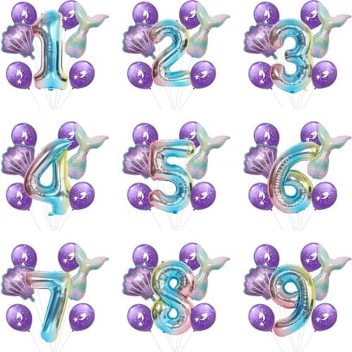 Mermaid Party Balloons Decoration 1st Birthday Party Decor Kids Baby Shower Number Ballons Little Mermaid Theme Party Supplies