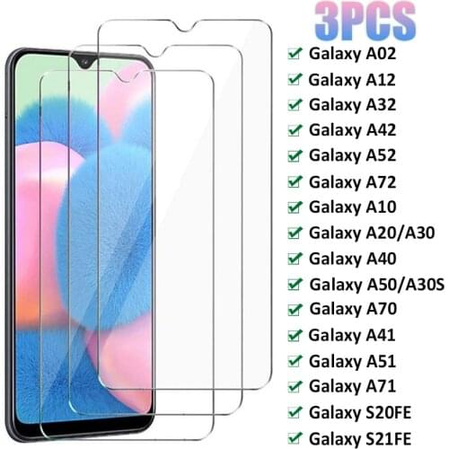 3Pcs Tempered Glass For Samsung Galaxy A02 A12 A32 A42 A52 A72 A10 A20 A30S A40 A50 A70 A41 A51 A71 S20FE S21FE Protective Glass