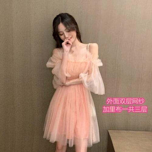 Women Dresses Off-Shoulder Spaghetti Straps 2021 Cold-Shoulder Mesh Short Dress Vestido De Mujer Femme Robe