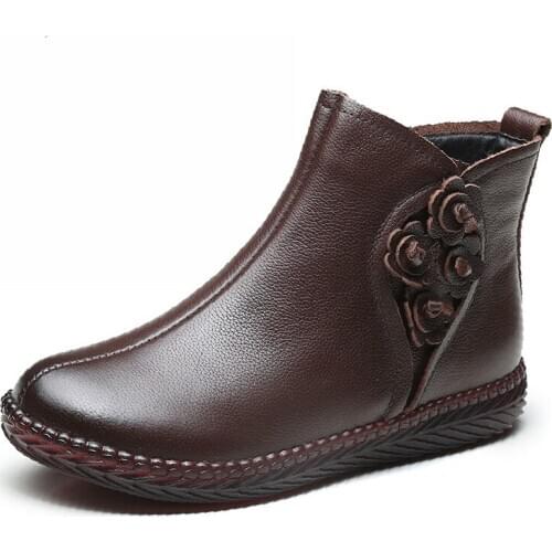 Winter Snow Rubber Boots for Women Retro Wedges Platform Ankle Boots Ladies Genuine Leather Shoes Woman 2020