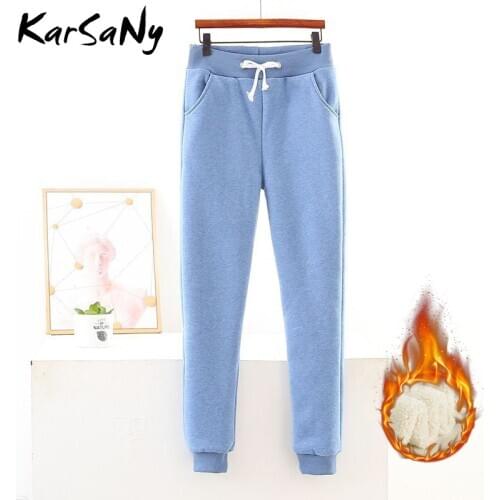 KarSaNy Fleece Winter Sweatpants For Women High Waist Thick Warm Casual Pants Female Winter Plus Size Velvet Womens Pants Black