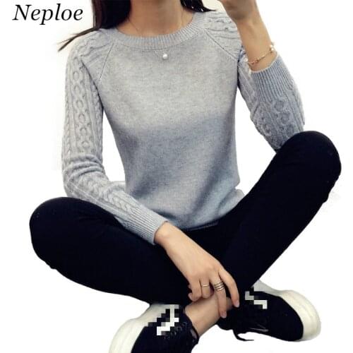 Neploe Women O neck Pullover Sweater 2021 Autumn Winter Korean New Solid Basic Knitted Sweater Female Fashion Wild Knitwear66205