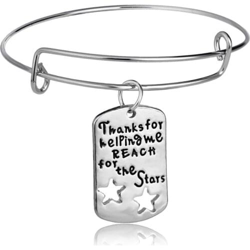 12PC Thanks For Helping Me Reach For The Stars Hollow Star Bangles Square Pendant Charm Adjustable Bracelets Thanksgiving Teachers Gifts Jewelry