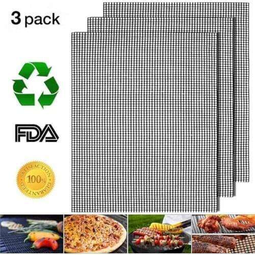 3Pc Non-Stick Bbq Grill Mesh Mat Grid Shape Barbecue Mat Baking Mat Reusable Bbq Mat Outdoor Grilling Heat-Resistant Picnic Tool