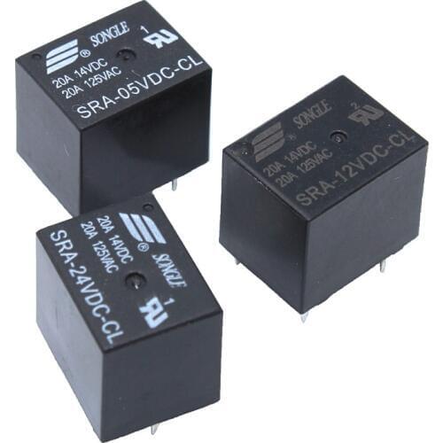 5Pcs 5V 12V 24V 20A DC Power Relay SRA-05VDC-CL SRA-12VDC-CL SRA-24VDC-CL 5Pin PCB Type In stock Black Automobile relay