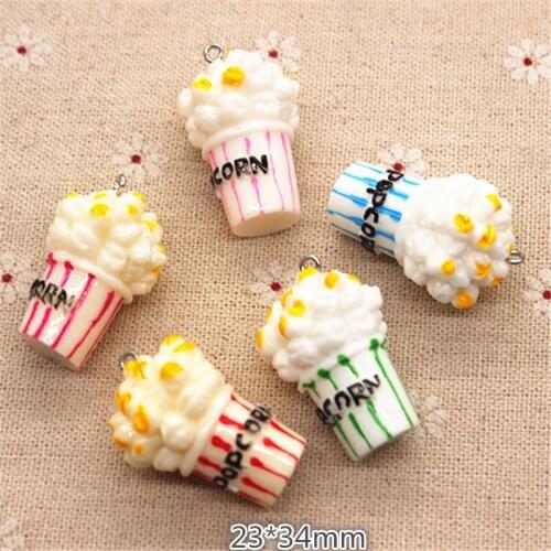 5pcs Cute Mix Colors Resin 3D Simulation Popcorn Miniature Food Art Flatback Cabochon DIY Craft Decoration,24*33mm