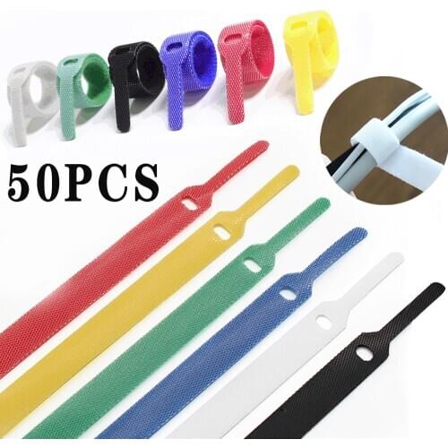 50 pieces of reusable straight colored nylon ties, Velcro straps, hook-and-loop wire management tools Velcro ties