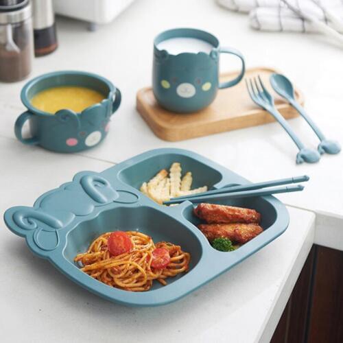 6Pcs Cartoon Sheep Cutlery Kids Dinnerware Set Bowl Cup Chopsticks Knife Fork Tray Dishes Dinner Plate Cute Plastic Tableware
