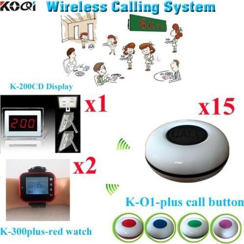 Wireless Service Calling System Restaurant Table Call Bell Customer Call Waiter ( 1 display with 2 watch and 15 buzzer)