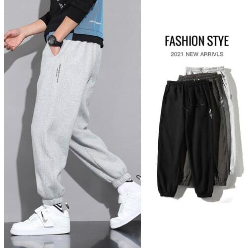 Casual Trousers Men Spring Autumn Korean Fashion Leg Ankle-length Trousers Grey Sport Pants Cotton Korean Streetwear Joggers